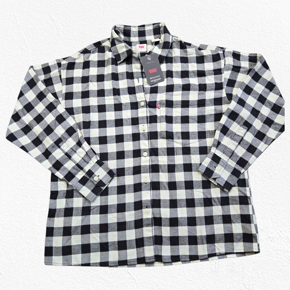 Levi's Black White Buffalo Check Classic Flannel Button Down Shirt Size Small - Picture 1 of 10